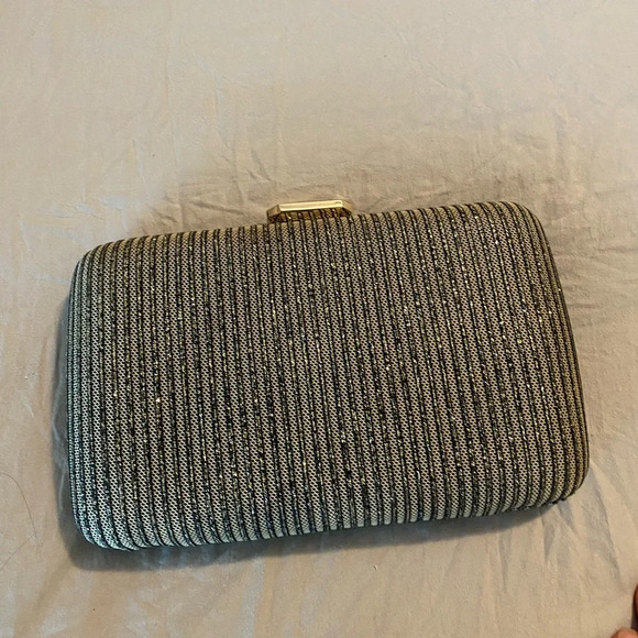 Black Gold Hard rubbed Clam Snap lock Clasp Evening Party Cocktail Clutch Bag - Picture 1 of 6